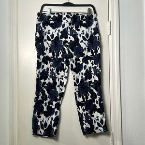 Eliane Rose Elastic Waistband Blue Floral Stretchy Capri Pants Size 12